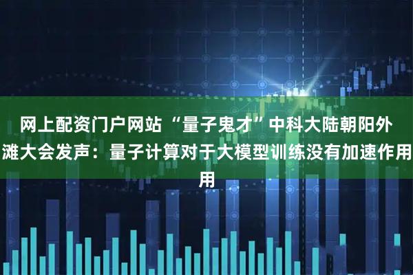 网上配资门户网站 “量子鬼才”中科大陆朝阳外滩大会发声：量子计算对于大模型训练没有加速作用